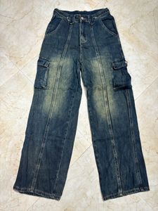 Baggy Wash Denim Cargo Pants