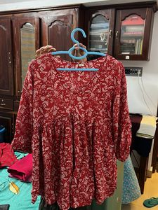 Floral Print Red Tunic Top