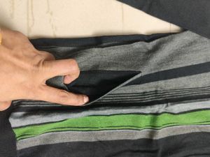 Men's Black Zip-Up Jacket with Green Stripes