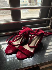 Chic Red Suede Lace-Up Heels