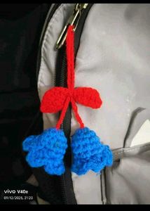 Handmade Crocheted Cherry bag charm