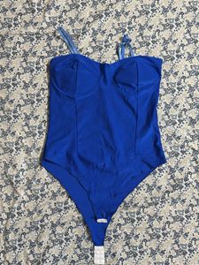 Blue Sleeveless Corset style Bodysuit