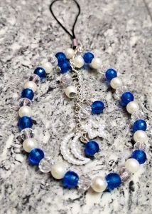 Blue & White Beaded Moon Charm