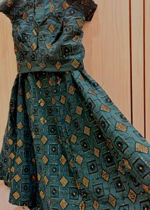 Teal Geometric Print Lehenga Skirt