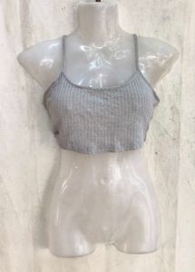 I. Grey Ribbed Crop Tank Top