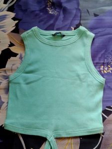 Mint Green Ribbed Tie-Front Crop Top