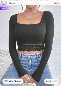 Black Ribbed Lace Crop Top