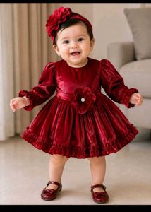 Stunning Red Baby Girl Dress with Matching Cap&amp; pu