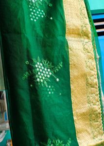 Elegant Green Saree with Gold Border(bilkul new)