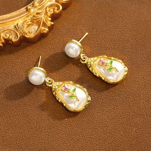 Elegant Pearl Rose Drop Earrings