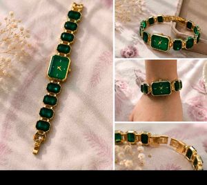 Elegant Green Gemstone Bracelet Watch