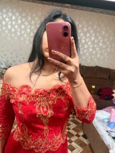 Stunning Red &amp; Gold Embroidered Gown