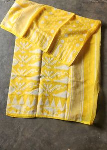 Vibrant Yellow soft all body weaving Jamdani saree