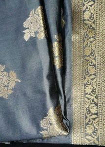 Elegant Grey Saree with Golden Floral Print