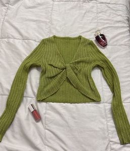 Savana Green Ribbed Twist Front Top