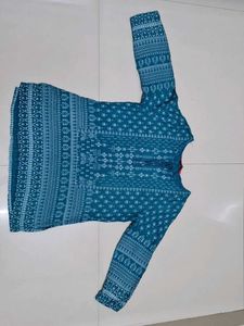 Teal Kurta with White Geometric Print