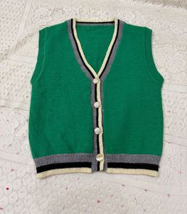 V-neck Green button-down knit sweater vest