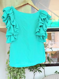 Chic Teal Ruffle Sleeve Top