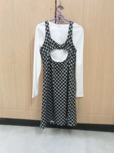 Women's Black &amp; White Plaid Dress Set