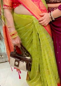 Vibrant Lime Green Saree with Pink Border