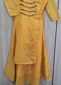 Mustard Yellow Designer A-Line Kurti Gown