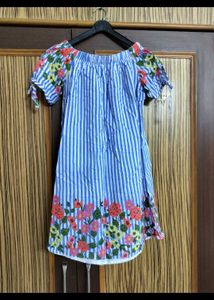 Blue Striped Off-Shoulder Floral tunic