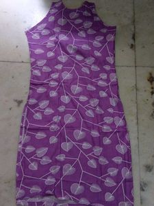 Purple Leaf Print Embellished Gown