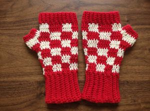 checkered fingerless unisex gloves / mittens