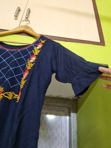 Embroidered Navy Blue Kurta