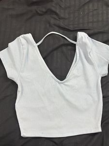 Light Blue Ribbed Crop Top