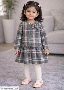 Cute Plaid Girls Woolen Dress