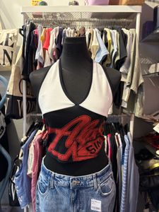 Graphic Halter Neck Crop Top