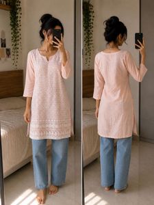 Peach Chikankari Kurta