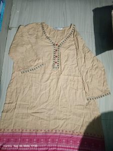 Elegant Beige Kurta with Pink Border
