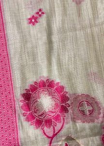 Elegant Cream &amp; Pink Tussar Saree