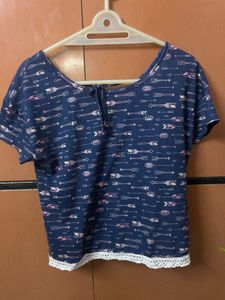 Cute Arrow Print Navy Blue Top