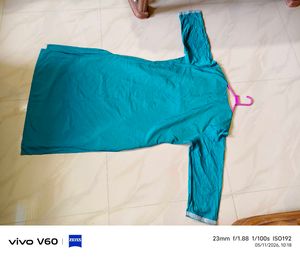 Teal Kurti with Embellished Neckline