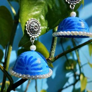Hand-painted Blue Quilling jhumki | Lightweight | Water resistant, glossy ✨| Handmade 💯 |follow @quilling__heavem On Instagram