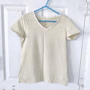White And Lime Colour Striped Tshirt