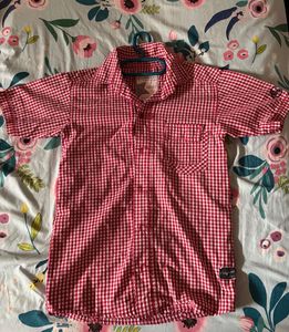 Red Gingham Short Sleeve Button up Shirt
