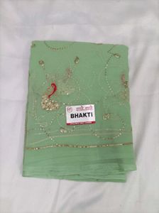 Embellished Pink Saree with Peacock Motif