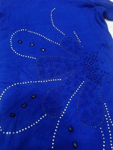 Blue Embellished turtle neck Tunic Top