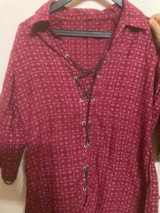Maroon Lace-Up Tunic Top