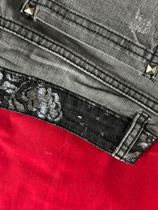 Stylish Grey Denim Shorts with Sequins