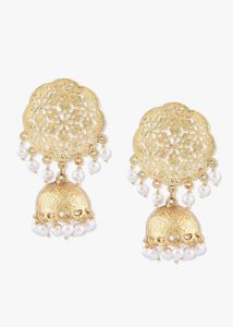 🆕 “ZAVERI PEARLS” Gold Tone Cut-work Jhumkas