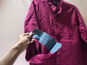 Men's Pink Textured Shirt with Embroidered Logo