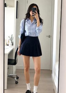Navy Blue Pleated Skirt