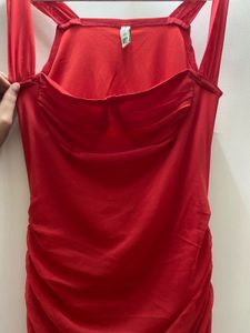 Stunning Red Ruffled High Slit Gown