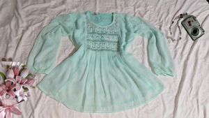 Chic Light Blue Embroidered Tunic Top