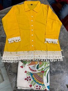 Yellow Cotton Kurti Set